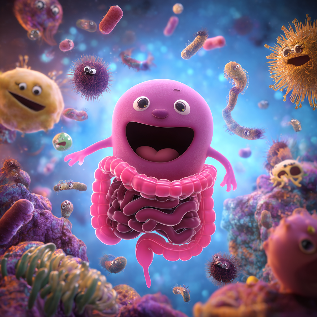 Happy friendly bacterial eating well in the large intestine