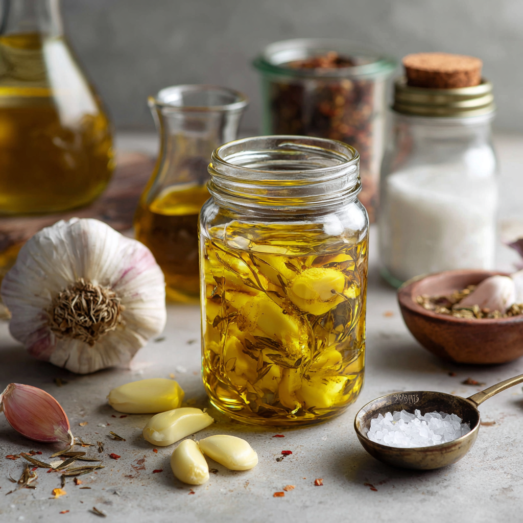 Garlic, shallot, olive oil and salt